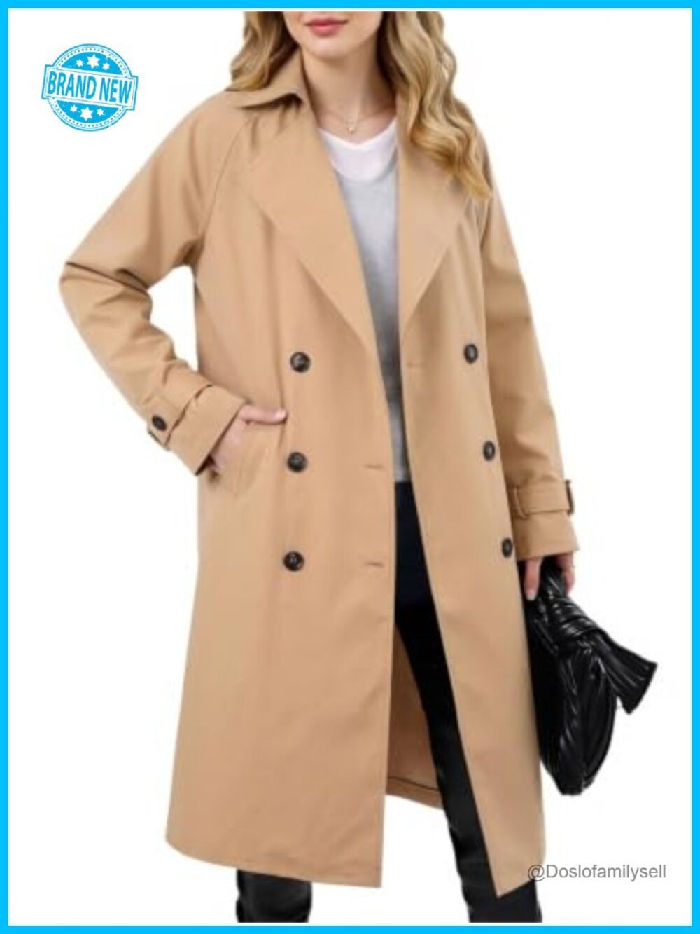 Women's Double Breasted Long Trench Coat with Belt